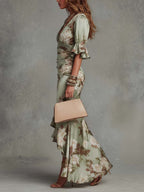 Camelia | Robe en satin à motif floral