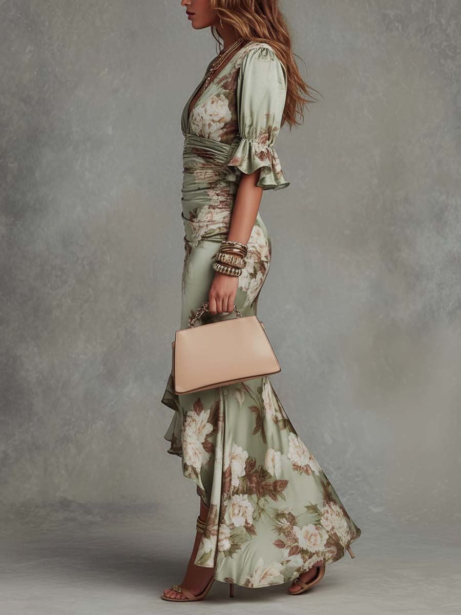 Camelia | Robe en satin à motif floral