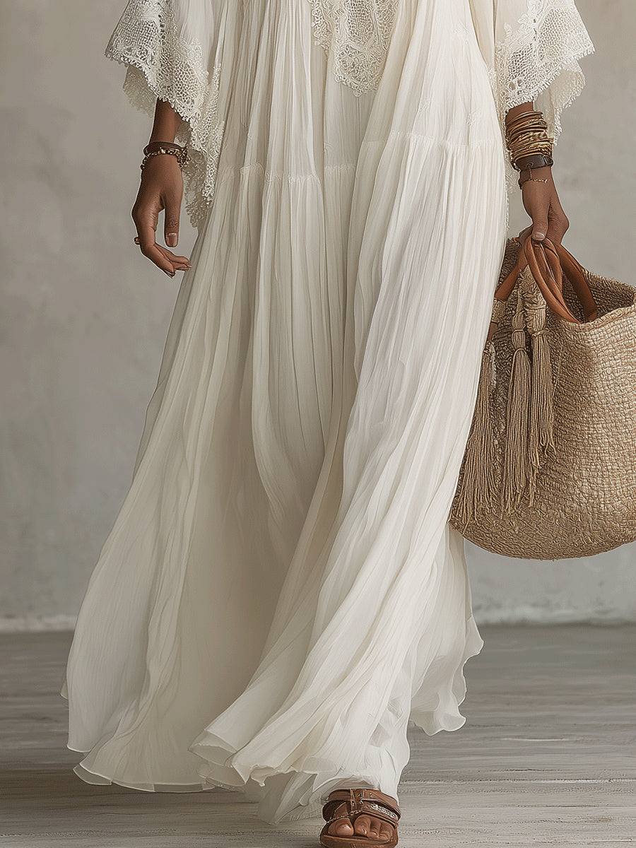 Indara | Robe longue blanche à col en V