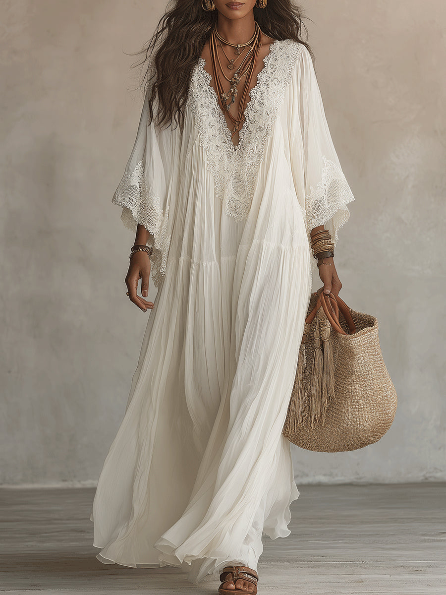 Indara | Robe longue blanche à col en V