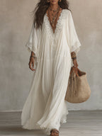 Indara | Robe longue blanche à col en V