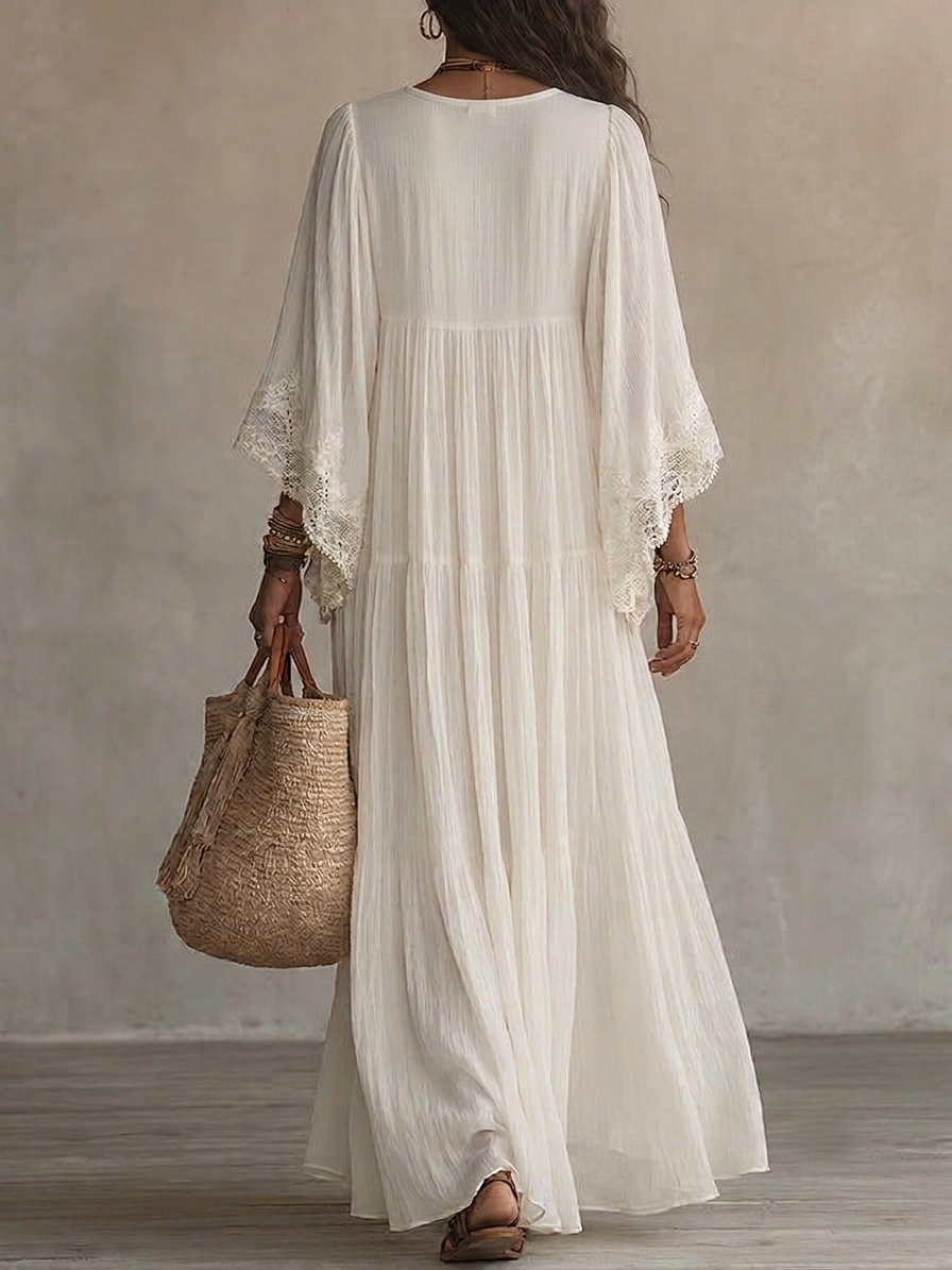Indara | Robe longue blanche à col en V