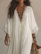 Indara | Robe longue blanche à col en V