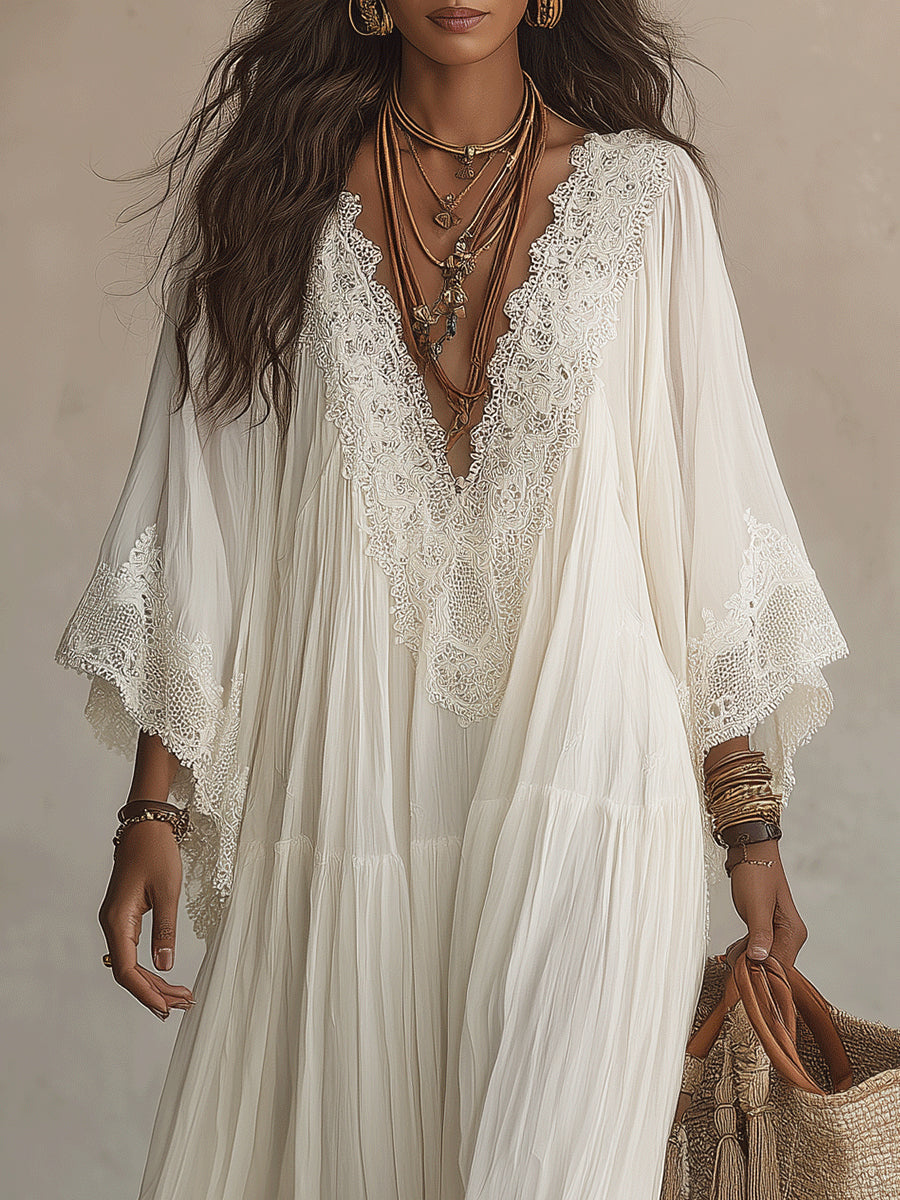 Indara | Robe longue blanche à col en V