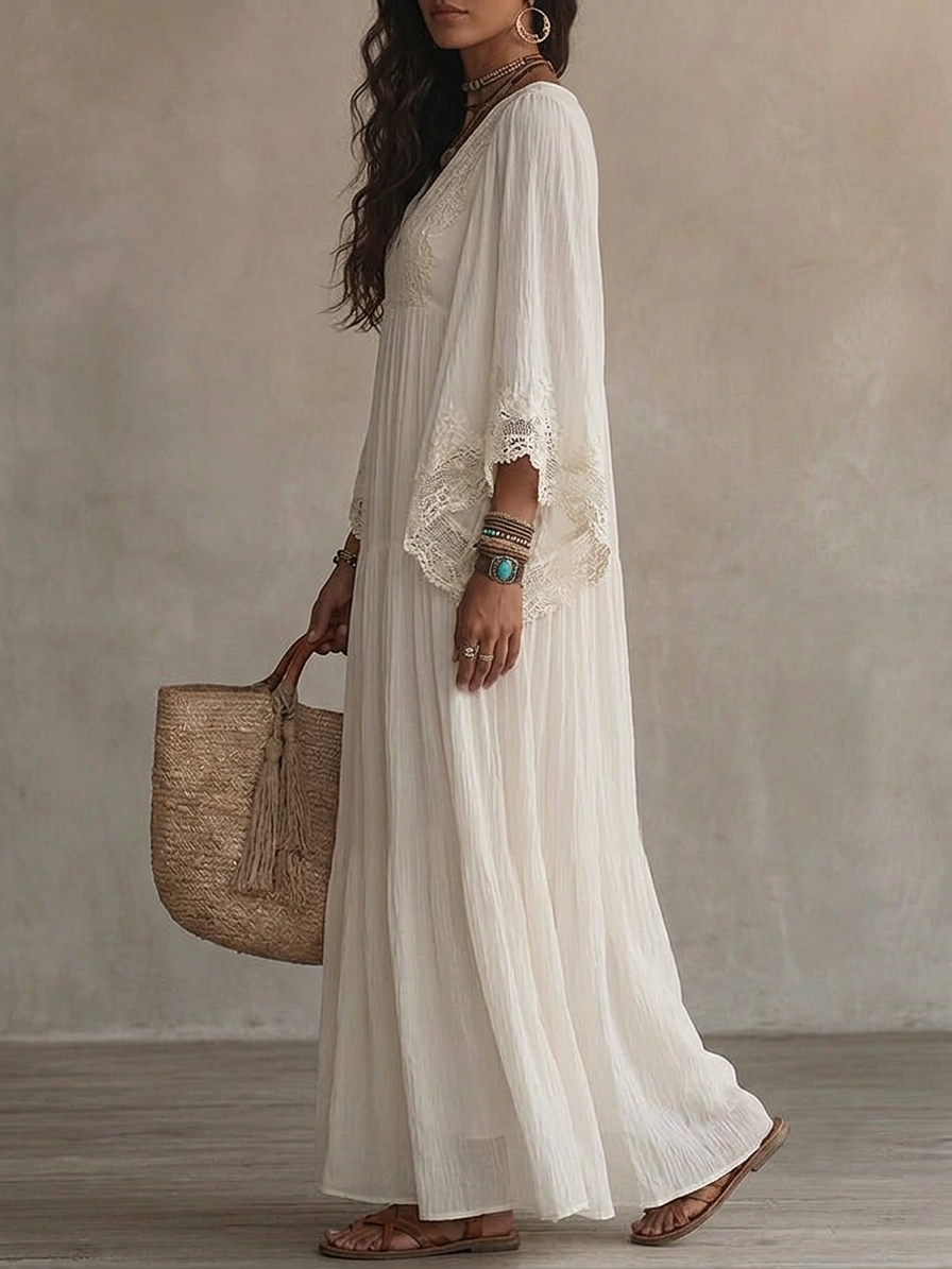 Indara | Robe longue blanche à col en V