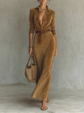 Juline™ | Suèdelook Maxi Jurk met Revers