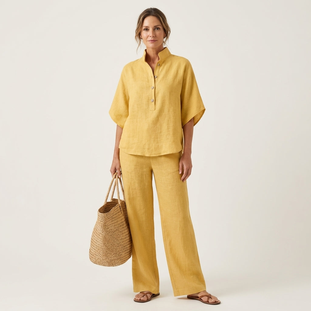 Zahra | Ensemble haut et pantalon en mélange de lin