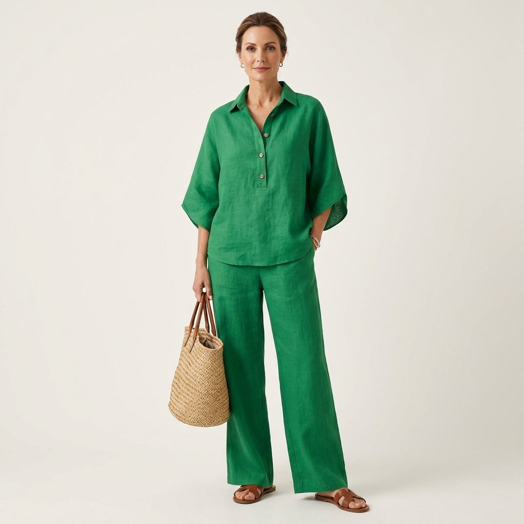Zahra | Ensemble haut et pantalon en mélange de lin
