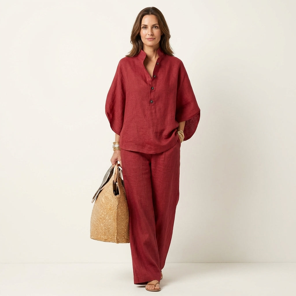 Zahra | Ensemble haut et pantalon en mélange de lin
