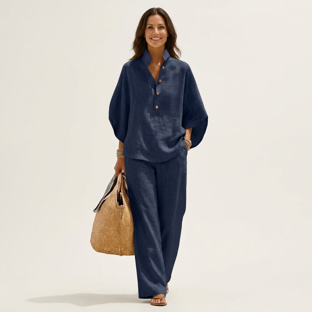 Zahra | Ensemble haut et pantalon en mélange de lin