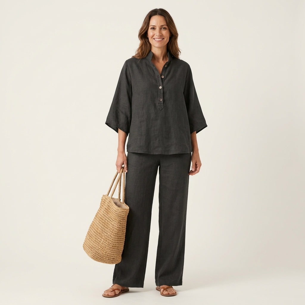 Zahra | Ensemble haut et pantalon en mélange de lin