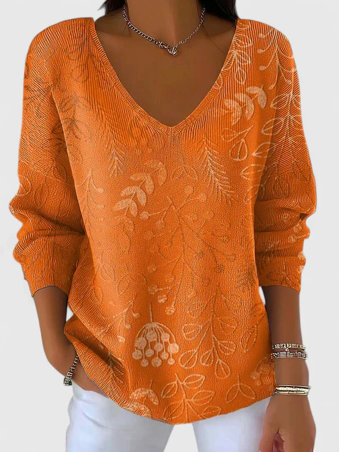 Annigje | Pull en coton mélangé à motif de feuilles