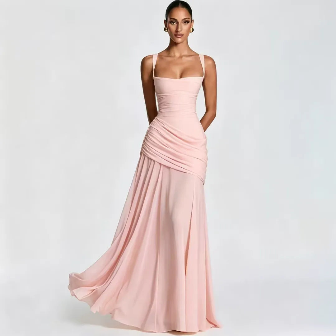 Babette | Maxikleid mit eckigem, gerafftem Ausschnitt