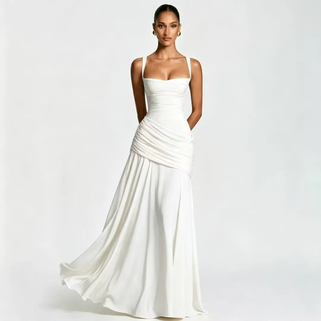 Babette | Maxikleid mit eckigem, gerafftem Ausschnitt