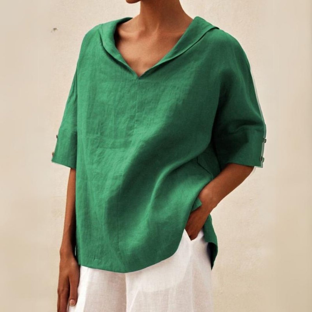 YLVIE I KLASSIEKE LINNEN BLOUSE MET V-HALS
