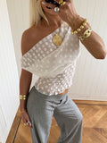 Scandivv mesh top with polka dots – White