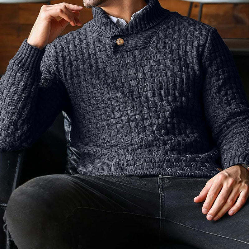 Luxe Heren Trui met Reliëf Structuur - Pullover met Opstaande Kraag
