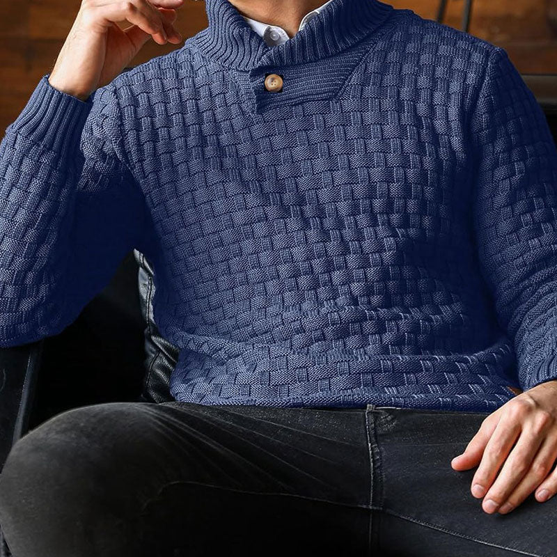 Luxe Heren Trui met Reliëf Structuur - Pullover met Opstaande Kraag