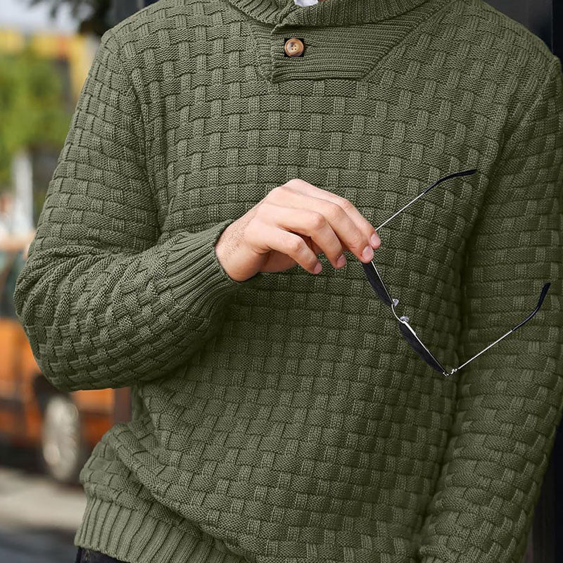 Luxe Heren Trui met Reliëf Structuur - Pullover met Opstaande Kraag