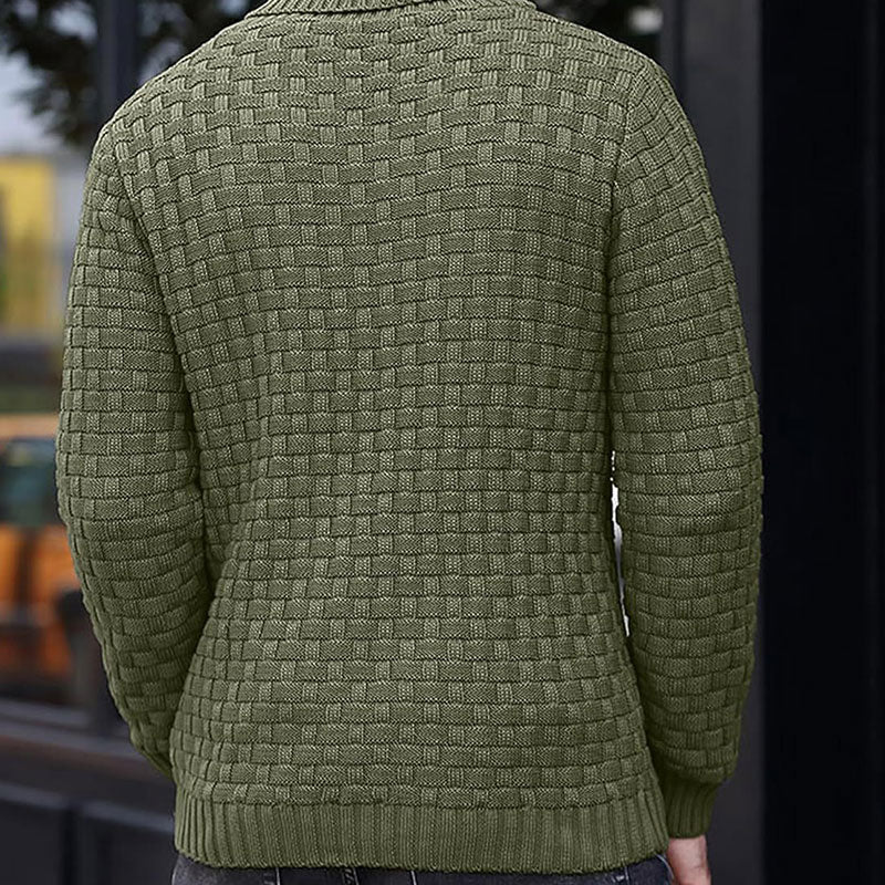 Luxe Heren Trui met Reliëf Structuur - Pullover met Opstaande Kraag