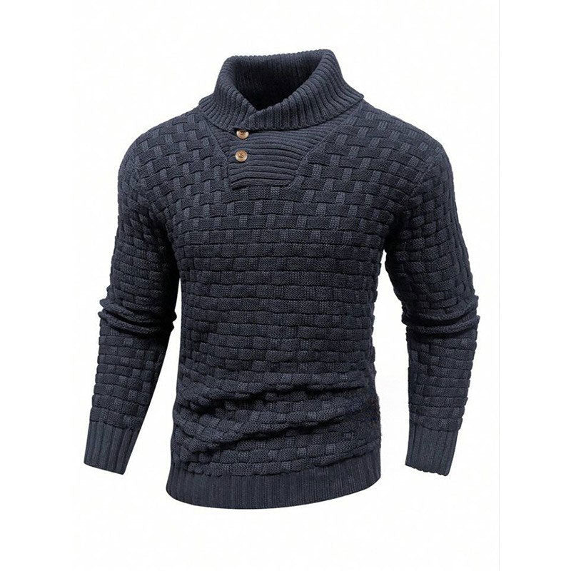 Luxe Heren Trui met Reliëf Structuur - Pullover met Opstaande Kraag