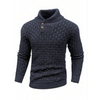 Luxe Heren Trui met Reliëf Structuur - Pullover met Opstaande Kraag