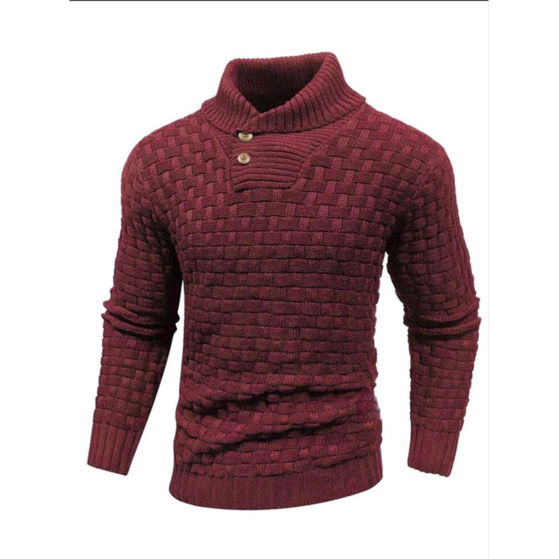 Luxe Heren Trui met Reliëf Structuur - Pullover met Opstaande Kraag