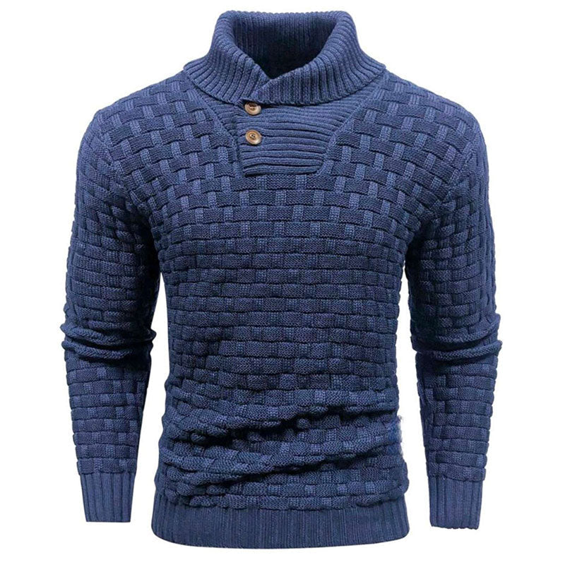 Luxe Heren Trui met Reliëf Structuur - Pullover met Opstaande Kraag