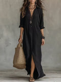 Claudia | Robe longue noire ample boutonnée